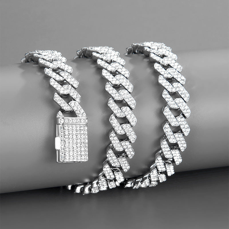 Cross-border explosions hip-hop full diamond necklace diamond Joker 12mm with diamond high sense Cuban chain jewelry wholesale