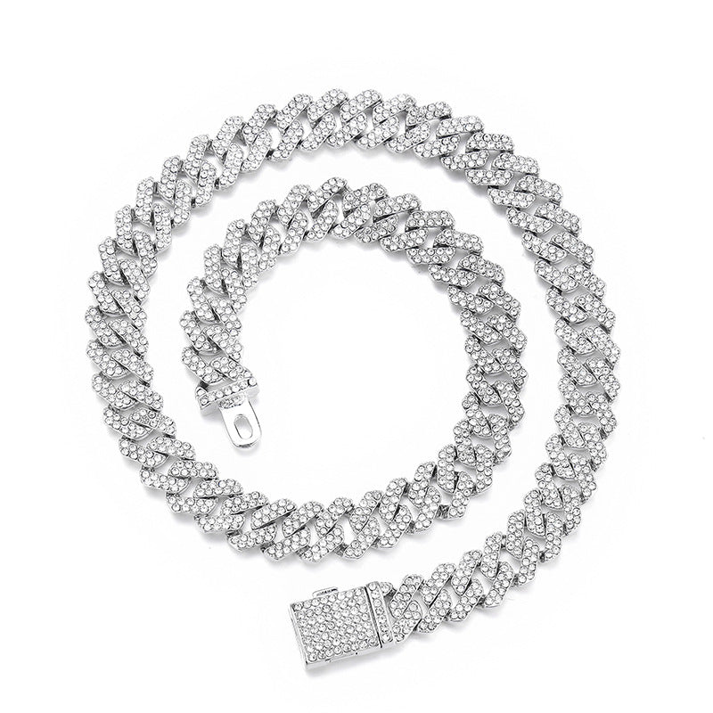 Cross-border explosions hip-hop full diamond necklace diamond Joker 12mm with diamond high sense Cuban chain jewelry wholesale