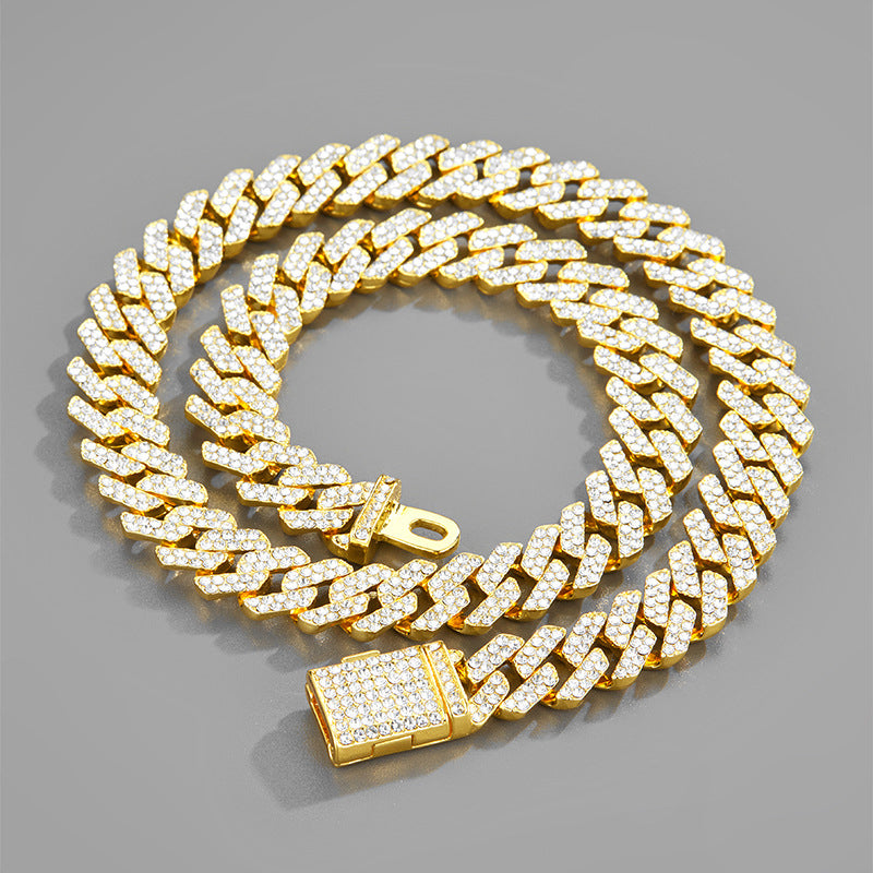 Cross-border explosions hip-hop full diamond necklace diamond Joker 12mm with diamond high sense Cuban chain jewelry wholesale