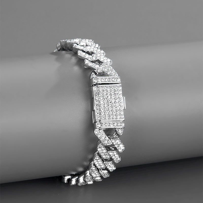 Cross-border explosions hip-hop full diamond necklace diamond Joker 12mm with diamond high sense Cuban chain jewelry wholesale