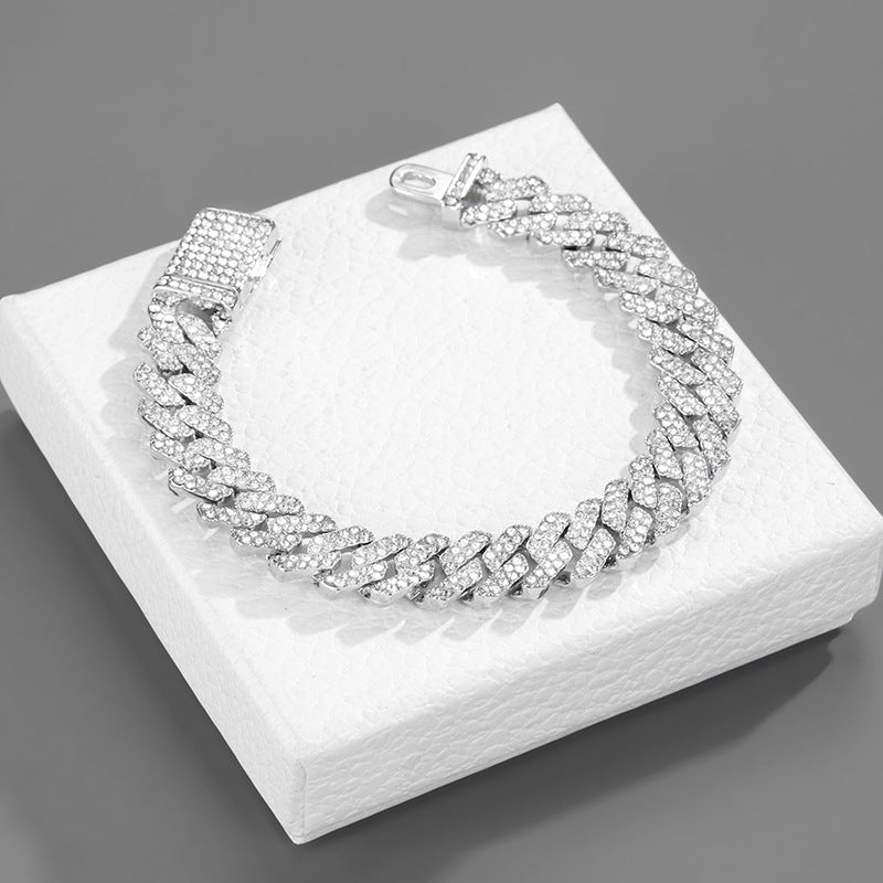 Cross-border explosions hip-hop full diamond necklace diamond Joker 12mm with diamond high sense Cuban chain jewelry wholesale