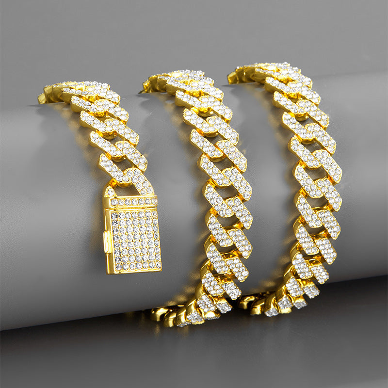 Cross-border explosions hip-hop full diamond necklace diamond Joker 12mm with diamond high sense Cuban chain jewelry wholesale