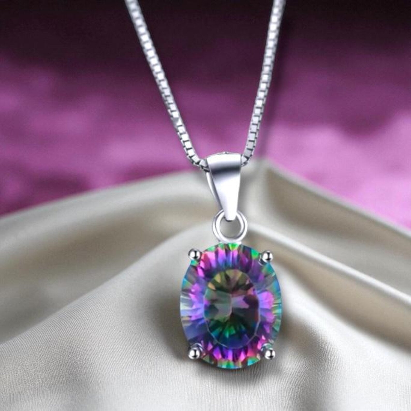 Iridescent Oval shaped Mystic Topaz pendant