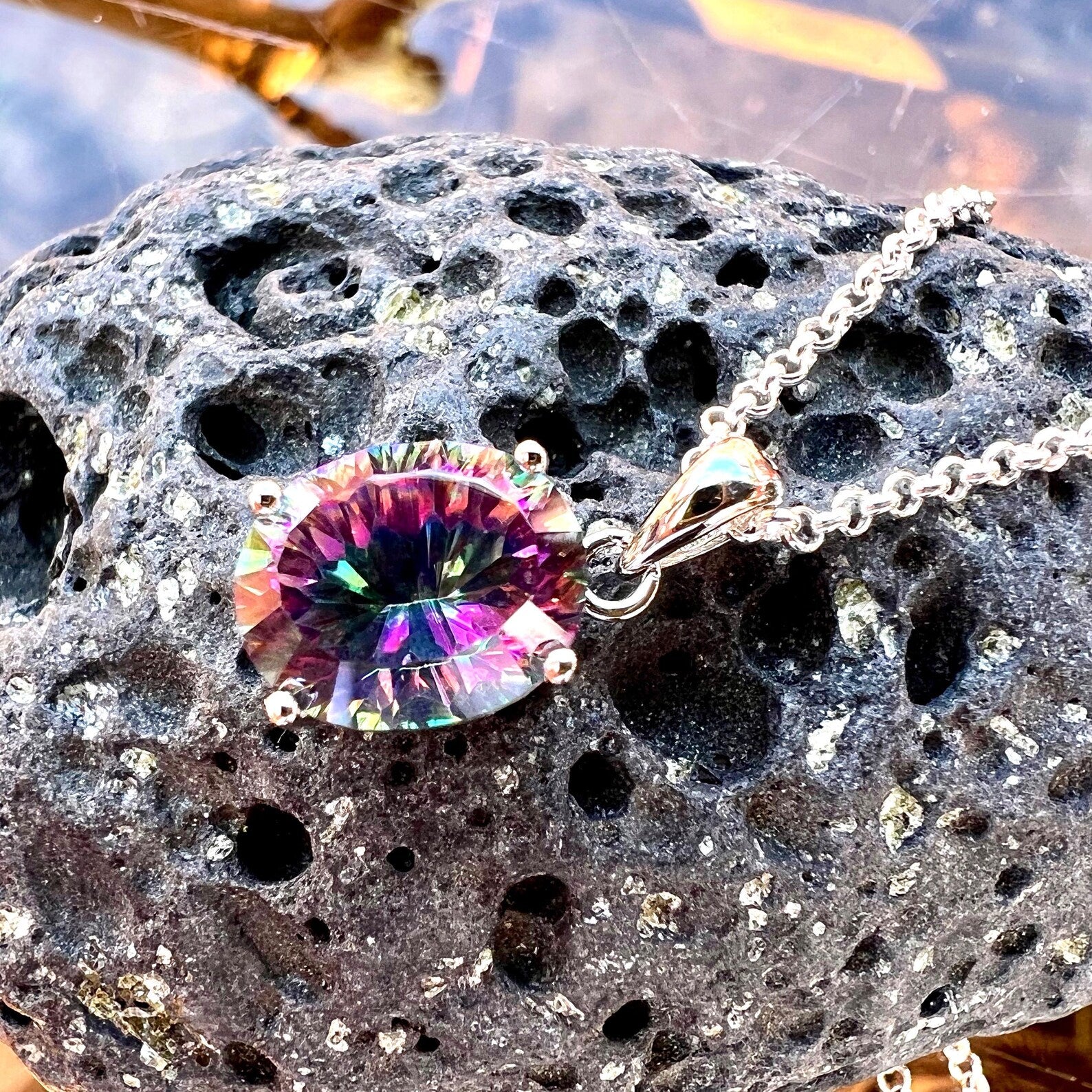 Iridescent Oval shaped Mystic Topaz pendant