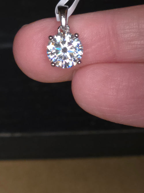 2 Carat Moissanite 8MM Pendent on Sterling Silver